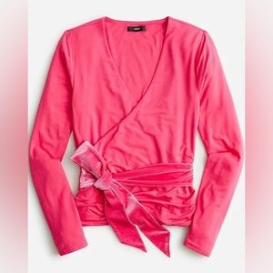 J.Crew FormKnit Long-Sleeve Wrap Top with Velvet Bow-Tie
